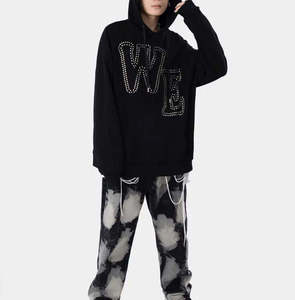 เสื้อฮู้ดดี้คริสตัลคุณภาพสูงสั่งทำพิเศษ ทรงโอเวอร์ไซส์ สตรีทแวร์ ยูนิเซ็กส์ ผ้าคอตตอนหนานุ่ม สไตล์ฮิปฮอป ปักตัวอักษรคริสตัล - Product Image 2