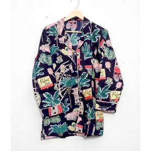 Conjunto de Pijama para Mujer, Algodón, Manga Larga, Ropa de Verano, Vestidos Casuales, Conjunto de Pijama con Estampado Floral Hecho a Mano - Product Image 3