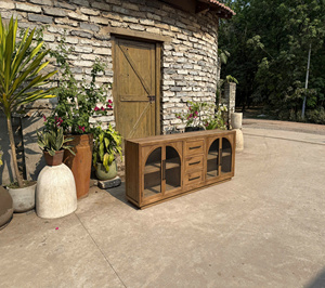 Vintage Luxury Pine Wood Glass Door <b>Cabinet</b> Durable Storage for Living Room Oak Pine Walnut. - Product Image 6