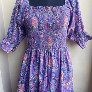 Vestido Indio de Algodón Estampado a Mano, 100% Algodón, Vestido Largo con Cuello Cuadrado, Estilo Casual, Vestido Túnica Indio Bordado - Product Image 1