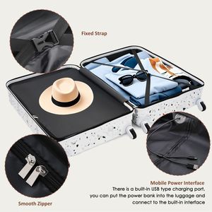 Set di 3 Valigie da 20 Pollici con Porta USB, Guscio Rigido in ABS+PC, Ruote Girevoli, Certificato per il Trasporto in Cabina Aerea STA - Product Image 4