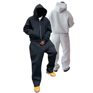 Conjunto Deportivo Personalizado de 2 Piezas, Sudadera con Capucha y Pantalones Deportivos Holgados y Transpirables de Forro Polar, 100% Algodón, Cierre con Cordón - Product Image 1