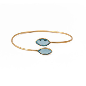 Brazalete Abierto Ajustable de Topacio Suizo con Doble Marquise, Chapado en Oro de 18K, Joyería Artesanal con Piedras Preciosas, Regalo para Ella - Product Image 5