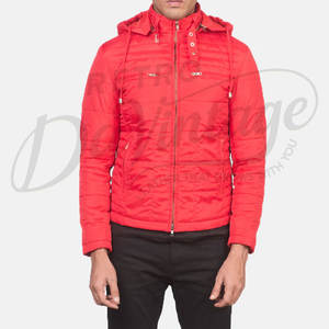 Veste d'hiver matelassée rouge vif pour homme, coupe ajustée, à capuche, chaude, rembourrée, décontractée, style doudoune - Product Image 1