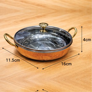 Sartén portátil de cobre martillado con tapa de vidrio |   Sartén de Cocina y Servicio de Diseño Retro con Interior de Acero Inoxidable - Product Image 2