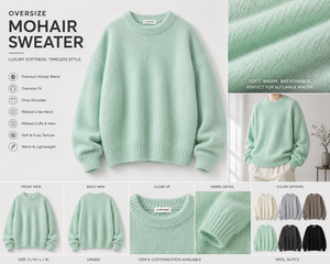 Pull-over vintage en mélange de mohair vert menthe pour homme KP INTERNATIONAL, tricoté, anti-plis, épaules tombantes, rayé, manches longues - Product Image 5