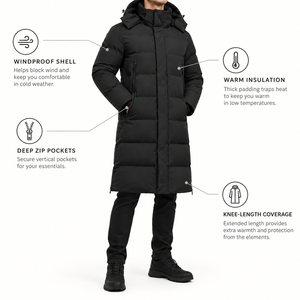 Vente en gros de manteaux longs matelassés pour hommes, à capuche, imperméables, coupe-vent, chauds, parka d'hiver, OEM, étiquette privée - Product Image 4