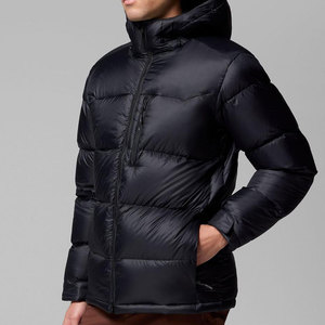 Men's Black Eco-Friendly <b>Puffer</b> <b>Jacket</b> Hooded Zipper Closure Stand Collar Windproof Casual Winter Outerwear <b>Thin</b> Fur Shell - Product Image 3