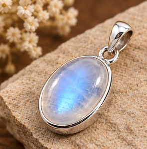 Pendentif en Pierre de Lune Arc-en-ciel Bleue Flash de Forme Ovale avec Finition Argent Poli pour Collections de Bijoux de Boutique et de Mode - Product Image 6