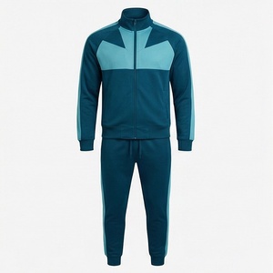 Chándal deportivo para hombre con bloques de color, cremallera completa, cuello alto, transpirable, de poliéster, para otoño, corte regular, con detalles laterales - Product Image 1