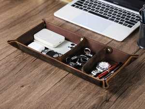 Top Quality Genuine Leather Tray Thick Cowhide <b>Desk</b> Organizer Catchall Custom Supplier Real Leather Tray GLTY-0048 - Product Image 1