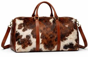 Sac de voyage en cuir véritable avec logo personnalisé, fourrure de vache, fermeture à glissière, style western LHDB-0150 - Product Image 5