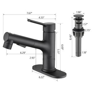 Rubinetto Moderno Monocomando per Lavabo Bagno con Doccetta Estraibile e Tappo Scarico a Scomparsa, Rubinetto Monocomando Moderno per Lavabo da Appoggio - Product Image 6