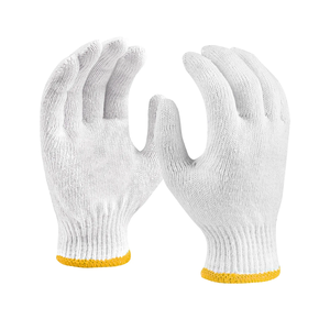 Cotton Safety <b>Gloves</b> <b>Knit</b> Wrist Anti-Slip General Purpose Work <b>Gloves</b> White with Yellow Cuff - Product Image 4