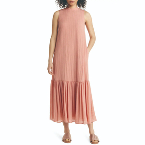 Robes d'été haute couture pour femmes, personnalisables, amples, à col montant, sans manches, à volants, décontractées, tendance, lavables, avec fermeture éclair, naturelles - Product Image 4
