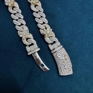 สร้อยคิวบาลิงค์ประดับเพชรโมอิสซาไนต์คุณภาพสูง ชุบเงิน พร้อมสร้อยคิวบาลิงค์ฮิปฮอปสำหรับทุกเพศ สร้อยแบรนด์เนม - Product Image 2