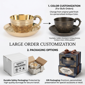 Juego de Taza y Platillo de Té de Latón Indio Tradicional, Taza de Café Vintage Grabada con Asa Ornamentada, Vajilla de Hotel, Juego de Regalo para Bebidas - Product Image 6