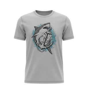 เสื้อยืดตกปลาผู้ชายลายฉลาม ผ้าฝ้ายผสมโพลีเอสเตอร์ แขนสั้น สไตล์ลำลอง พิมพ์ลายกราฟิก รับทำโลโก้ตามสั่ง ดรอปชิปปิ้ง ผู้ผลิต OEM - Product Image 1