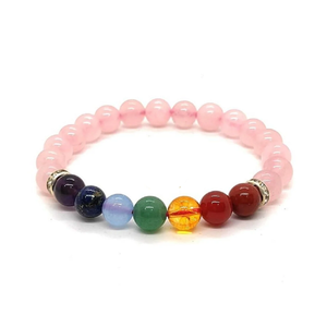 High Quality Rose Quartz with seven chakra Beads Bracelet Romantic Gift Fashion Charm Jewelry for Men Women Energy Meditation - Product Image 3