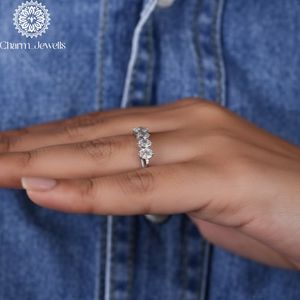 Charm_Jewells Moissanite <b>Eternity</b> Band <b>Ring</b> Round Brilliant Cut Pave Setting 925 <b>Silver</b> Women's Classic Engagement <b>Ring</b> - Product Image 4
