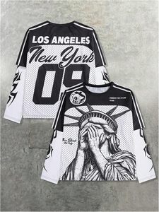 Men's Number Graphic <b>Long</b> <b>Sleeve</b> Jersey Shirts Oversized <b>Y2K</b> Round Neck 2 in 1 T-Shirts Streetwear <b>Top</b> - Product Image 3