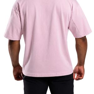 เสื้อยืดโอเวอร์ไซส์สีชมพูอมเทาสำหรับผู้ชาย ผ้าฝ้ายสโตนวอช คอกลม ทรงหลวม สไตล์ลำลอง แฟชั่นสตรีทแวร์ - Product Image 5
