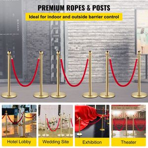 Corde di velluto in acciaio inox oro Stanchion Ball Top 5ft/1.5m rosso barriera di controllo della folla per le mostre dei teatri - Product Image 2