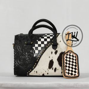 Sac à main en cuir véritable 100% de haute qualité, design de luxe pour femmes, style western, en cuir de vachette, motif à carreaux, fait main - Product Image 1