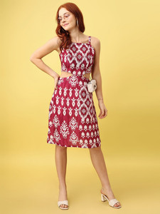 Vestido Midi Elegante y Moderno para Mujer, Estampado Étnico, Corte Evase, con Cordones, Escote sin Tirantes, Formal, de Lujo, Modesto, Verano, Georgette - Product Image 6