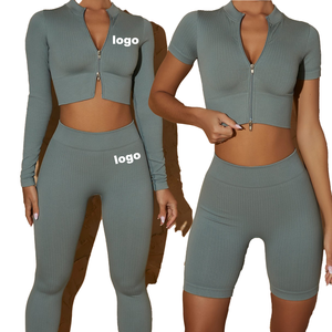 Conjunto Deportivo de 2 Piezas para Mujer, Top Corto de Manga Larga, Leggings para Gimnasio, Fitness, Yoga, Sujetador Deportivo, Ropa Deportiva, Conjunto para Correr - Product Image 2