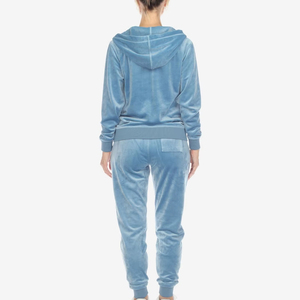 Conjunto Deportivo de Terciopelo Azul Claro para Niñas, Transpirable, Grueso, con Capucha, Manga Corta, Color Sólido, Cordón Ajustable en la Parte Delantera, Ropa Casual de Invierno - Product Image 5