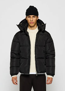 Veste d'hiver pour homme avec capuche réglable, veste matelassée noire, manteau chaud, logo personnalisé OEM - Product Image 3