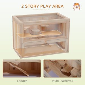 Habitat di criceto a 2 livelli con struttura in legno di abete apribile con porta anteriore e scala stabile in legno di piccole dimensioni forniture per animali - Product Image 4