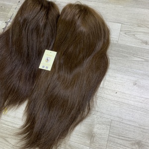 Perruques suisses en cheveux humains vietnamiens bruts, sans colle, avec closure en dentelle, lisses naturels, couleur brun naturel et noir naturel - Product Image 3