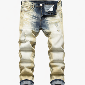 Mens <b>Classic</b> Zipper Biker Regular Fit Flex Jeans Stretchable Comfortable Denim Pants - Product Image 1