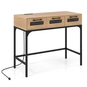 35.5\" LED Lighted Narrow <b>Console</b> <b>Table</b> with Power Station 3 Drawers and Charging Ports for Entryway or Sofa Area - Product Image 4