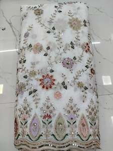 Tissu brodé perlé personnalisé, tissu à sequins, tissu dentelle, tissu organza pour kaftan, abaya, robe, textile, exportateur et acheteur en gros - Product Image 1