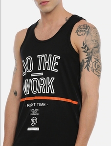 Débardeur noir sans manches pour homme avec imprimé « Do The Work », col rond, style décontracté, coton respirant, coupe ajustée - Product Image 1