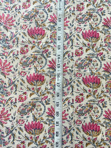 Tissu en coton imprimé à la main à motifs floraux indiens en gros pour crème rose, rose, bleu beau pour vêtements de filles, décoration, rideaux, sacs - Product Image 4