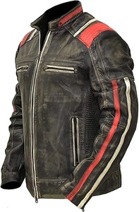 Men Skull Print Genuine Leather <b>Biker</b> <b>Jacket</b> Motorcycle <b>Jacket</b> - Product Image 2