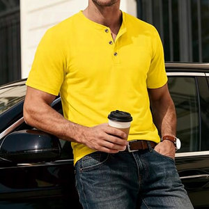 Camiseta Henley de Manga Corta para Hombre, Absorbente de Humedad, Ligera, de Algodón, Informal, Básica, Transpirable, Suave, Corte Regular - Product Image 2
