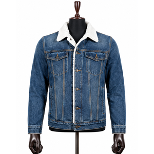 Chaqueta Vaquera para Hombre con Forro Polar, Cuello Alto, Cierre de Botones, Lavada - Product Image 1