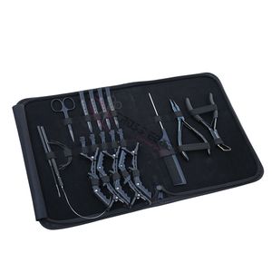 Kit professionnel d'application d'extensions capillaires : outil à crochet noir, dissolvant de perles, pince à sertir, peigne à queue de rat, ensemble de pinces bec de canard - Product Image 1