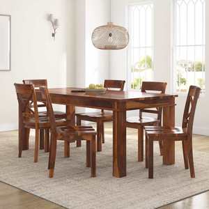 Juego de Muebles de Comedor Rectangulares Plegables Hechos a Mano, Mesa de Madera Maciza de Teca Contemporánea con 6 Sillas, Moderno para Hoteles, Villas y Hogares - Product Image 2