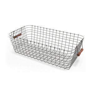 <b>Rectangle</b> Metal Wire <b>Storage</b> <b>Basket</b> With Wooden Base Modern Multi Purpose Neatening Organizer - Product Image 6