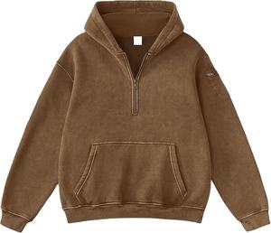 Sudadera con Capucha Oversize de Invierno de Alta Calidad 100% Algodón con Cremallera de Cuarto, Lavado Ácido, Logo Personalizado, Estilo Urbano, Unisex - Product Image 1