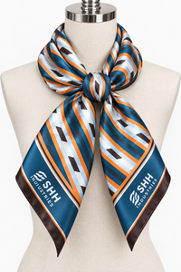 Women’s Geometric Stripe Satin <b>Scarf</b> Teal Orange White <b>Silk</b> Feel Square <b>Neck</b> Wrap Modern Print Custom Logo Fashion Accessory - Product Image 2