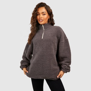 Custom Logo Embroidery Print High Quality <b>Women's</b> Oversized <b>Teddy</b> Fleece Winter Washed Sweatshirt <b>Hoodie</b> Style Stand <b>Hoodie</b> - Product Image 1