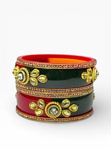 Classic Elegant Finish Acrylic Bangle <b>Set</b> Pearl Border Gold Plated Trendy Wedding Women's Festive Wear Wholesale Price - Product Image 2