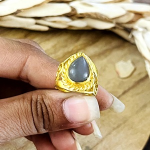 Unique Design Boho <b>Crown</b> Grey Moonstone <b>Rings</b> Tribal Brass <b>Rings</b> for Women 18k Gold Plated Filigree Swirl for Wholesale/OEM/ODM - Product Image 2